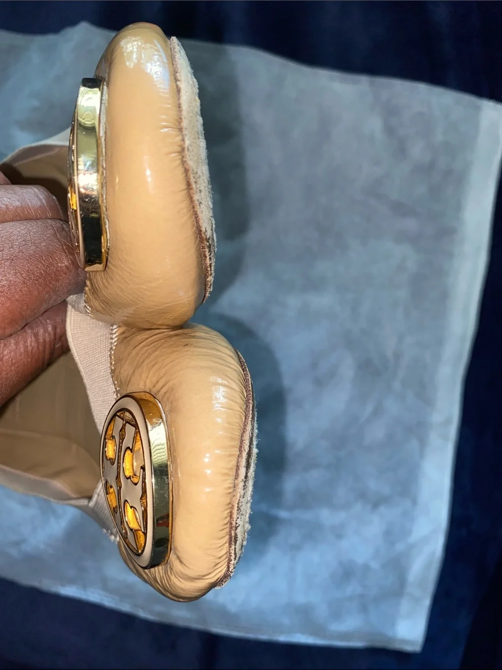Tory Burch Caramel Patent Logo Ballet Flats